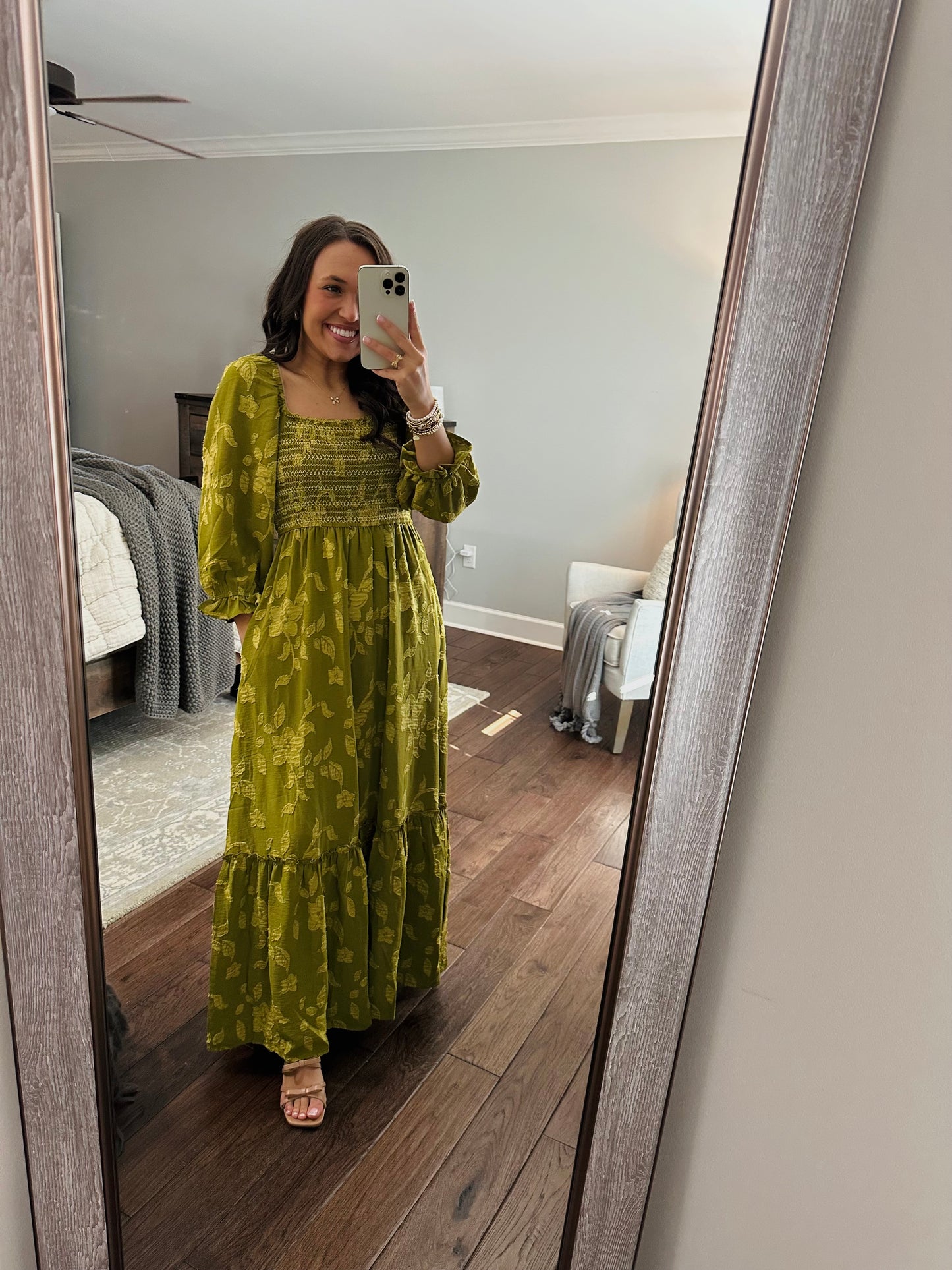 The Parker Olive Green Floral Maxi Dress