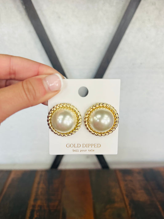 Pearl Dome Gold Twist Brim Earring