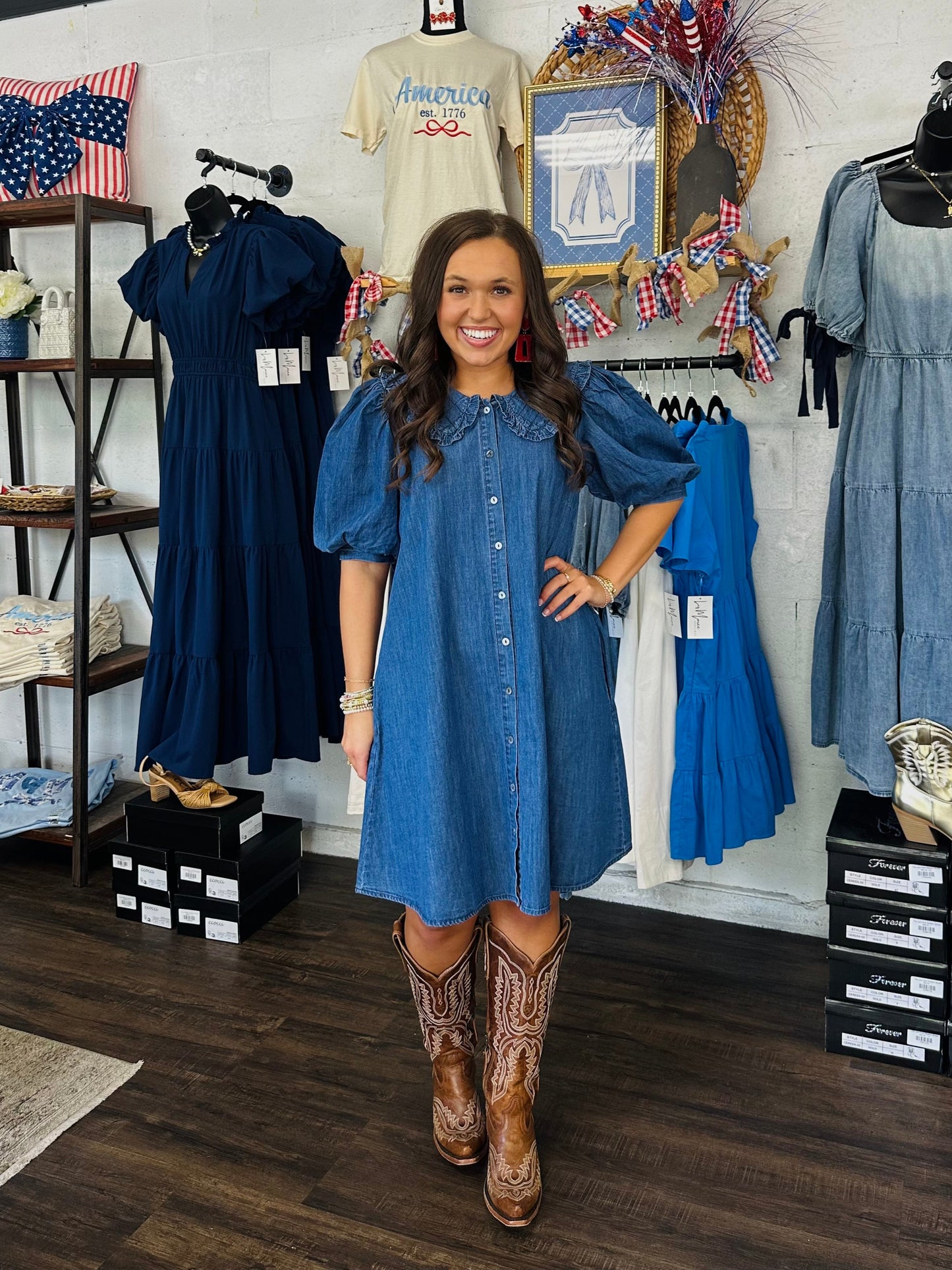 The Magnolia Mae Denim Collar Button Dress