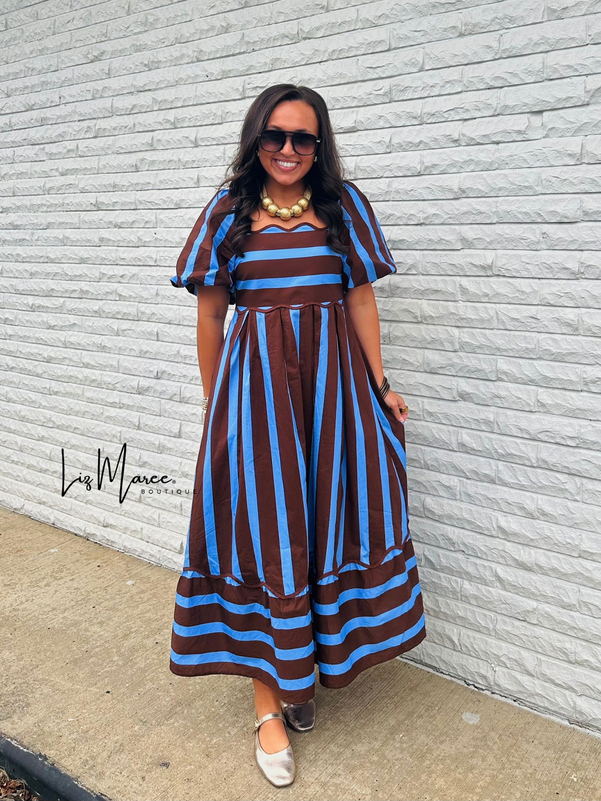 The Reagan Brown Striped Midi Dress