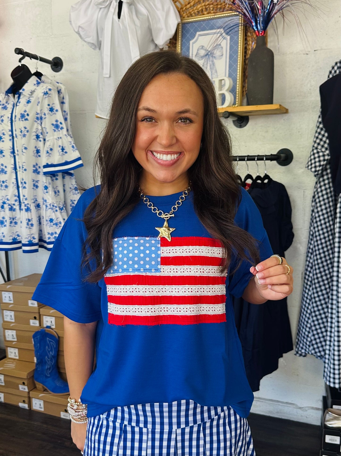 The Sweet Land of Liberty American Flag Applique Tee