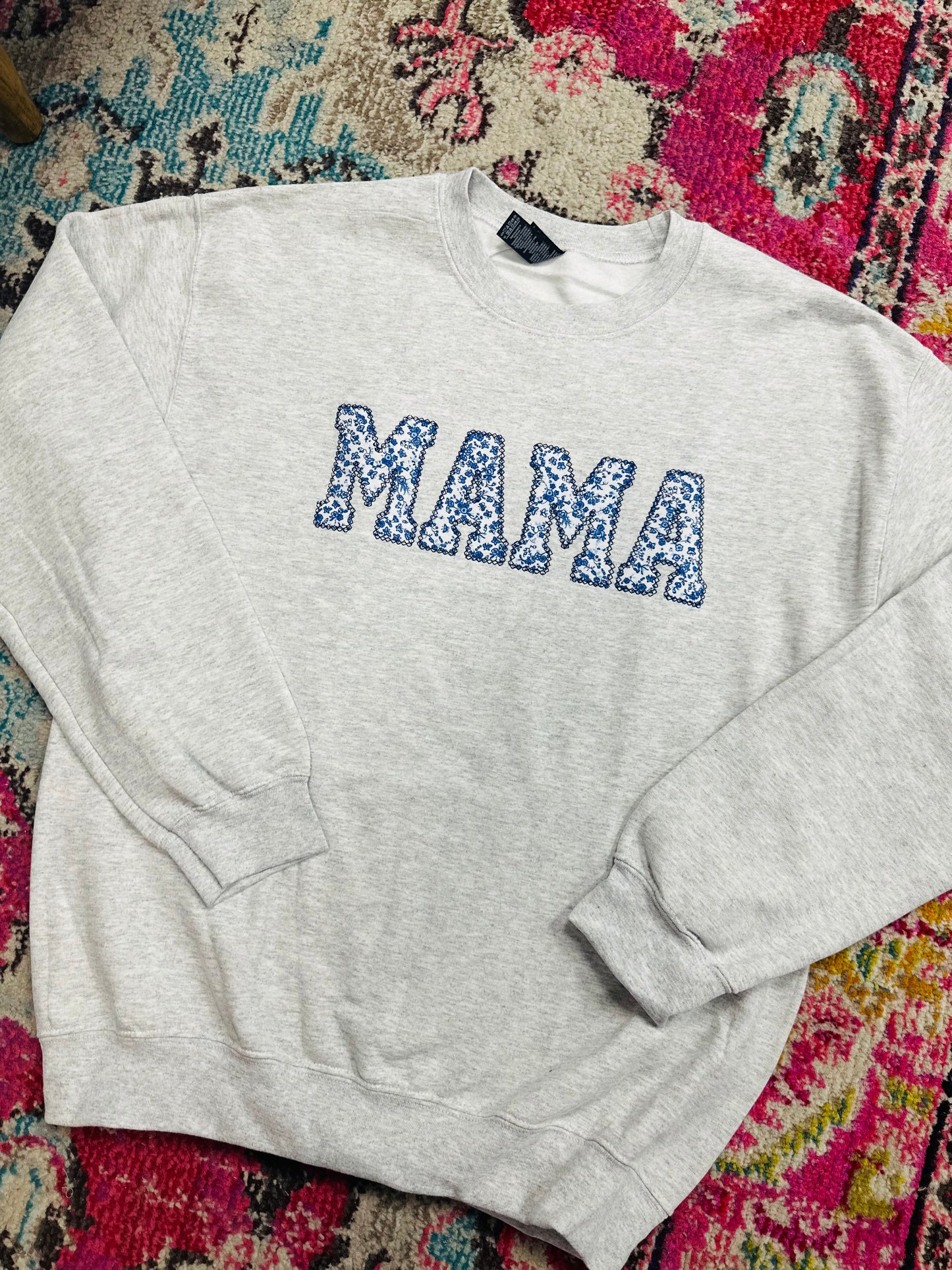 The Mama Blue Floral Embroiderd Sweatshirt