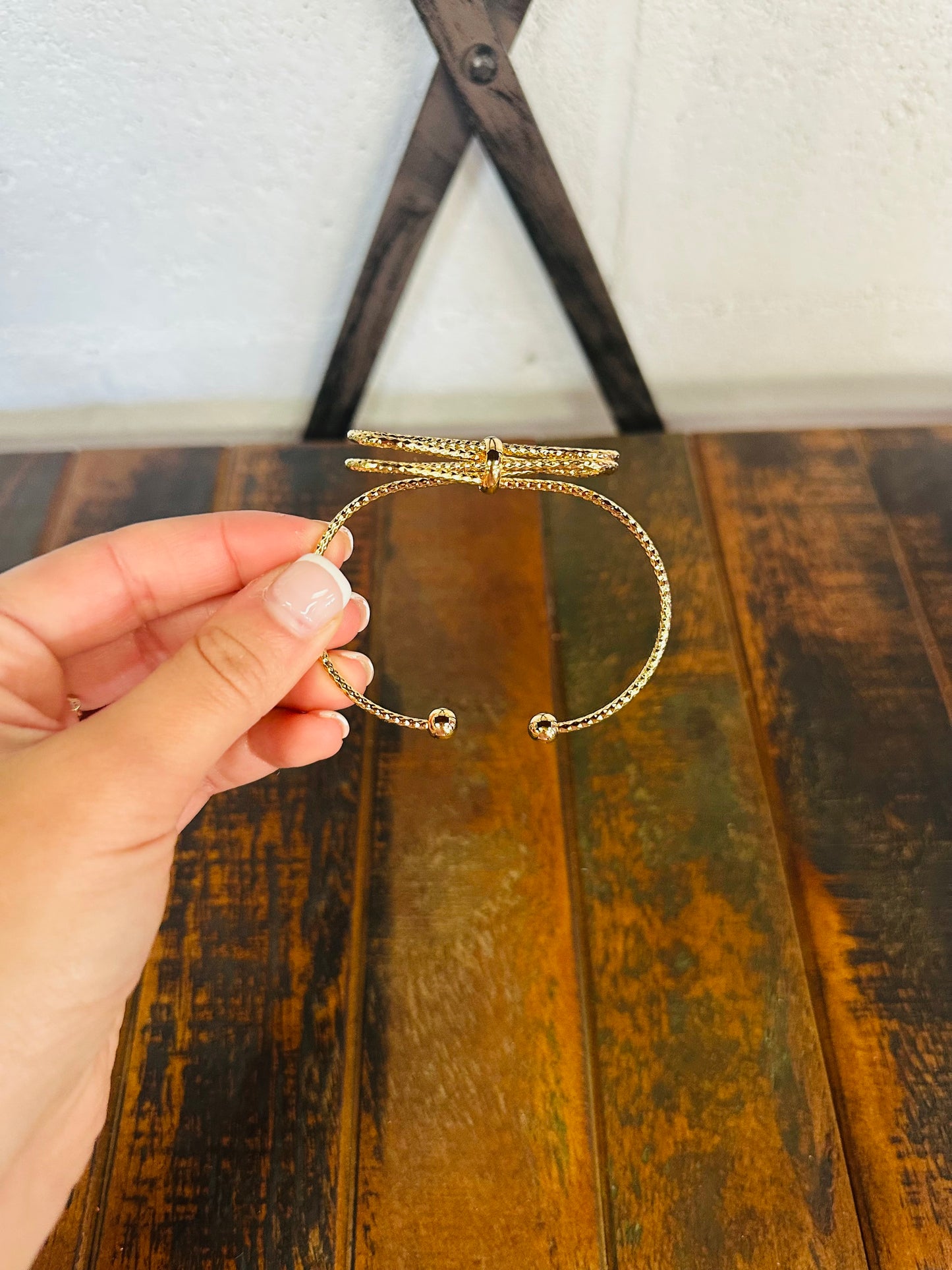 Gold Textured Bow Cuff Bracelet