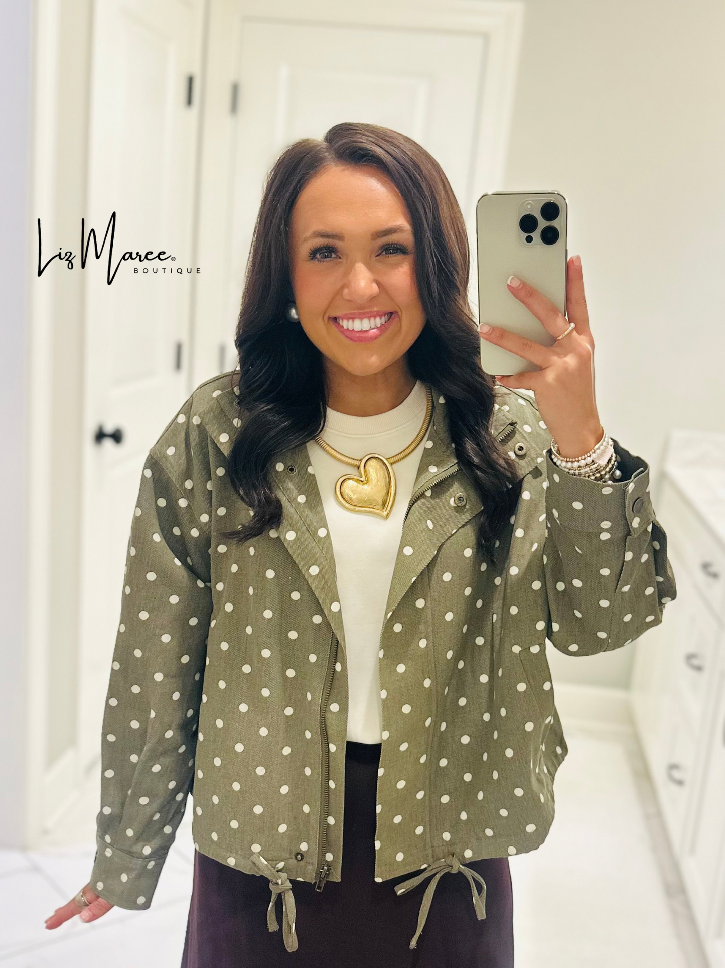 The Reese Olive Polka Dot Jacket