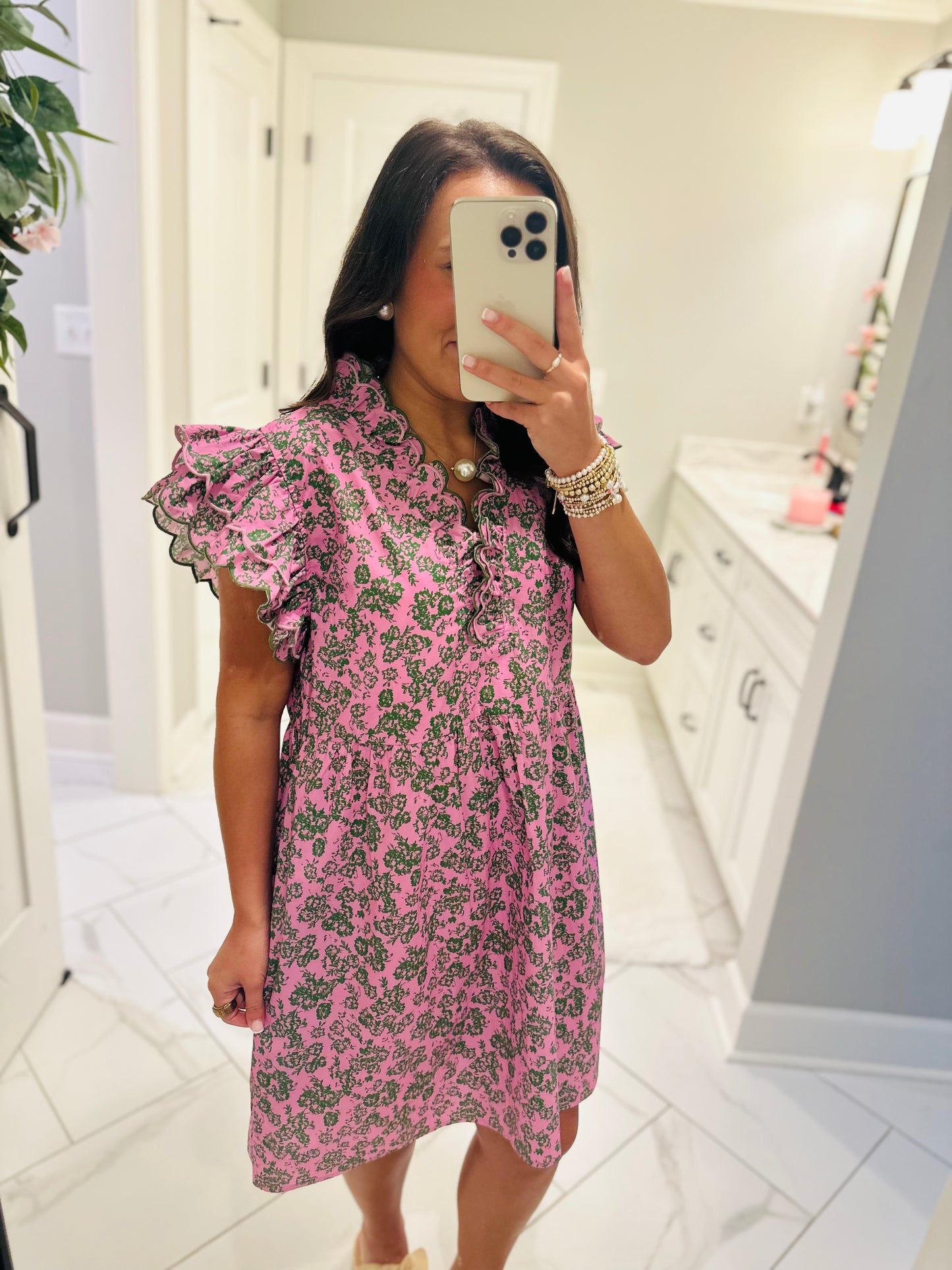 The Saylor Pink + Green Floral Dress