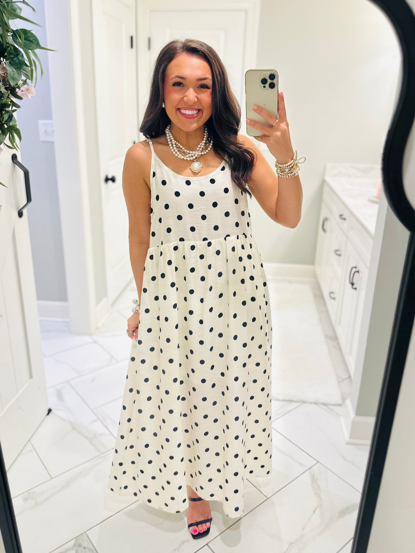 The Lennon Black Layered Polka Dot Midi Dress