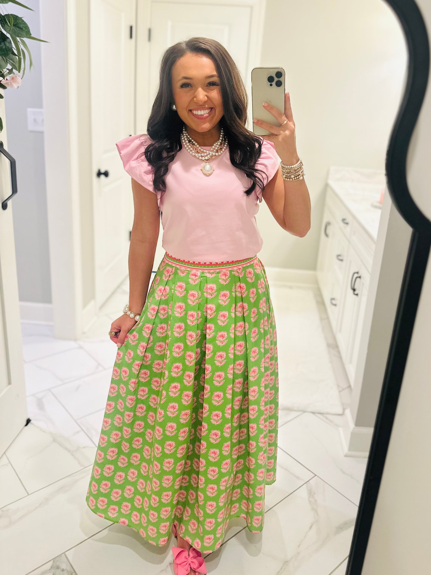 The Sophie Green Floral Midi Skirt