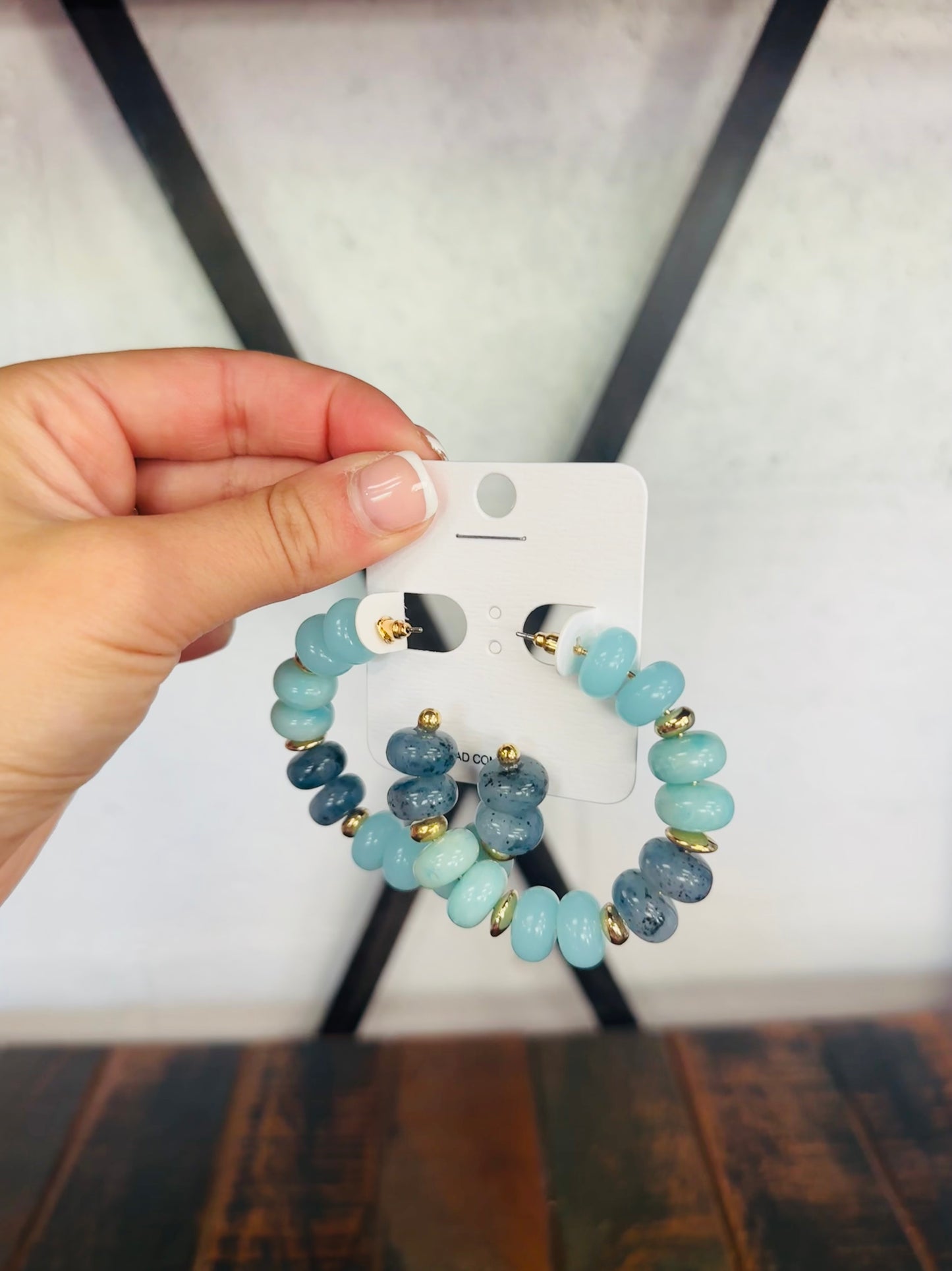 Lt. Turquoise Marble & CCB Beaded Hoop Earring