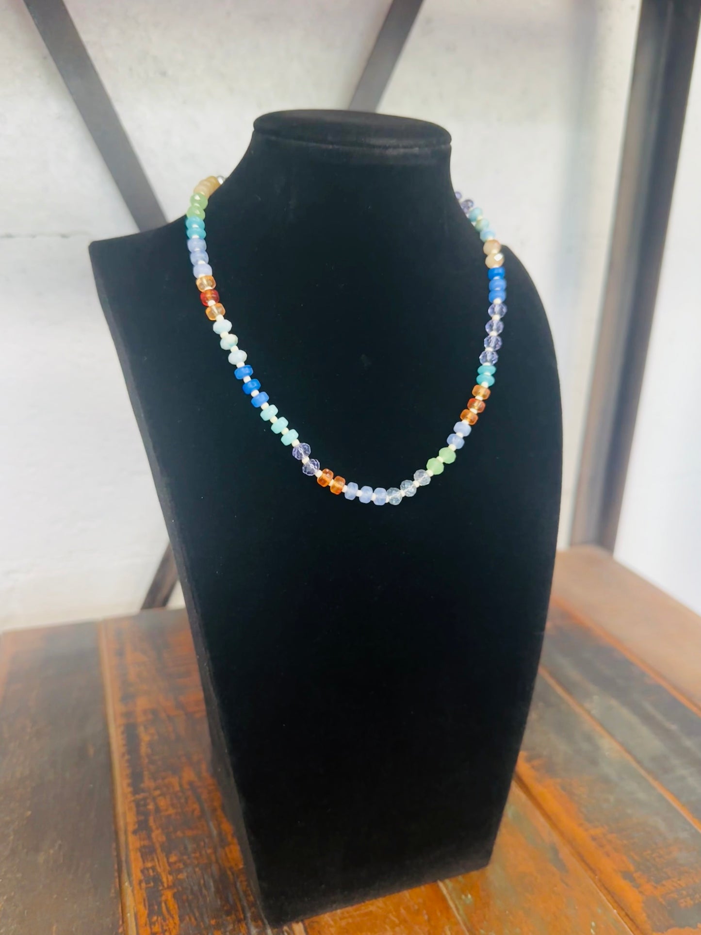 Blue Multi Rondelle Bead Necklace