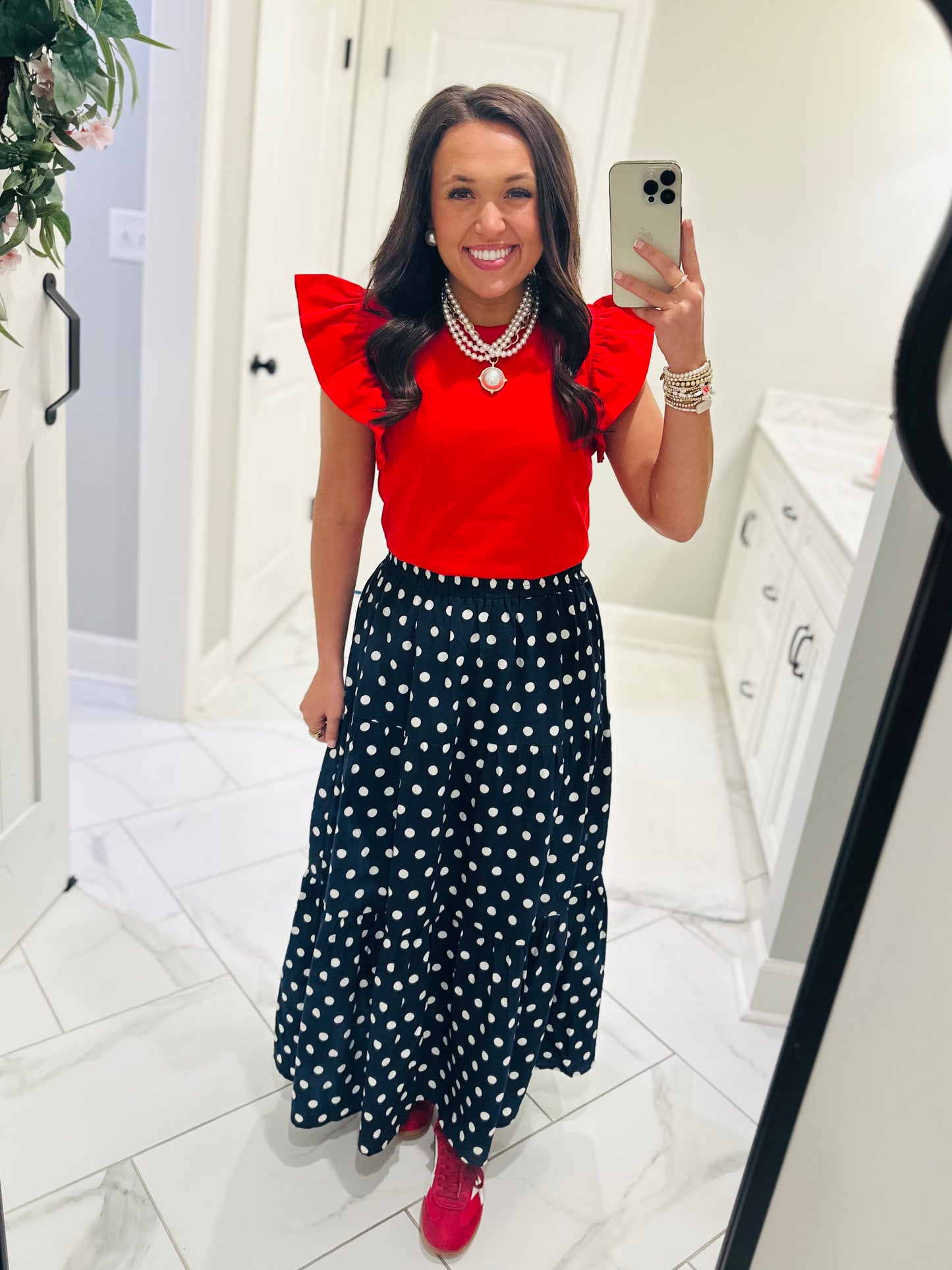 The Tillie Red Ruffled Sleeve Top