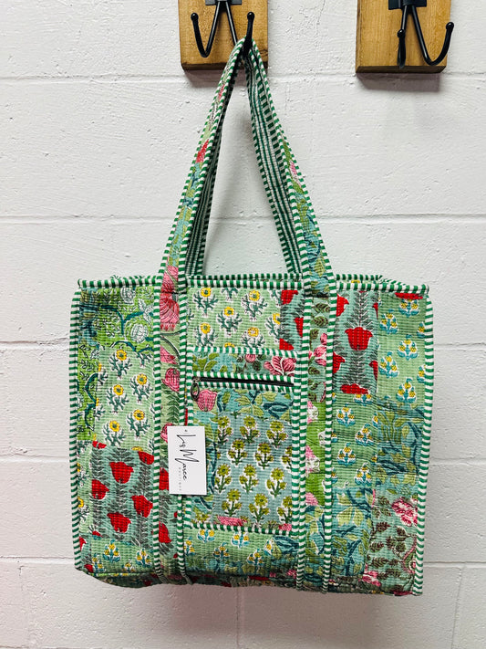 The Green Patchwork Quilted Tote Bag