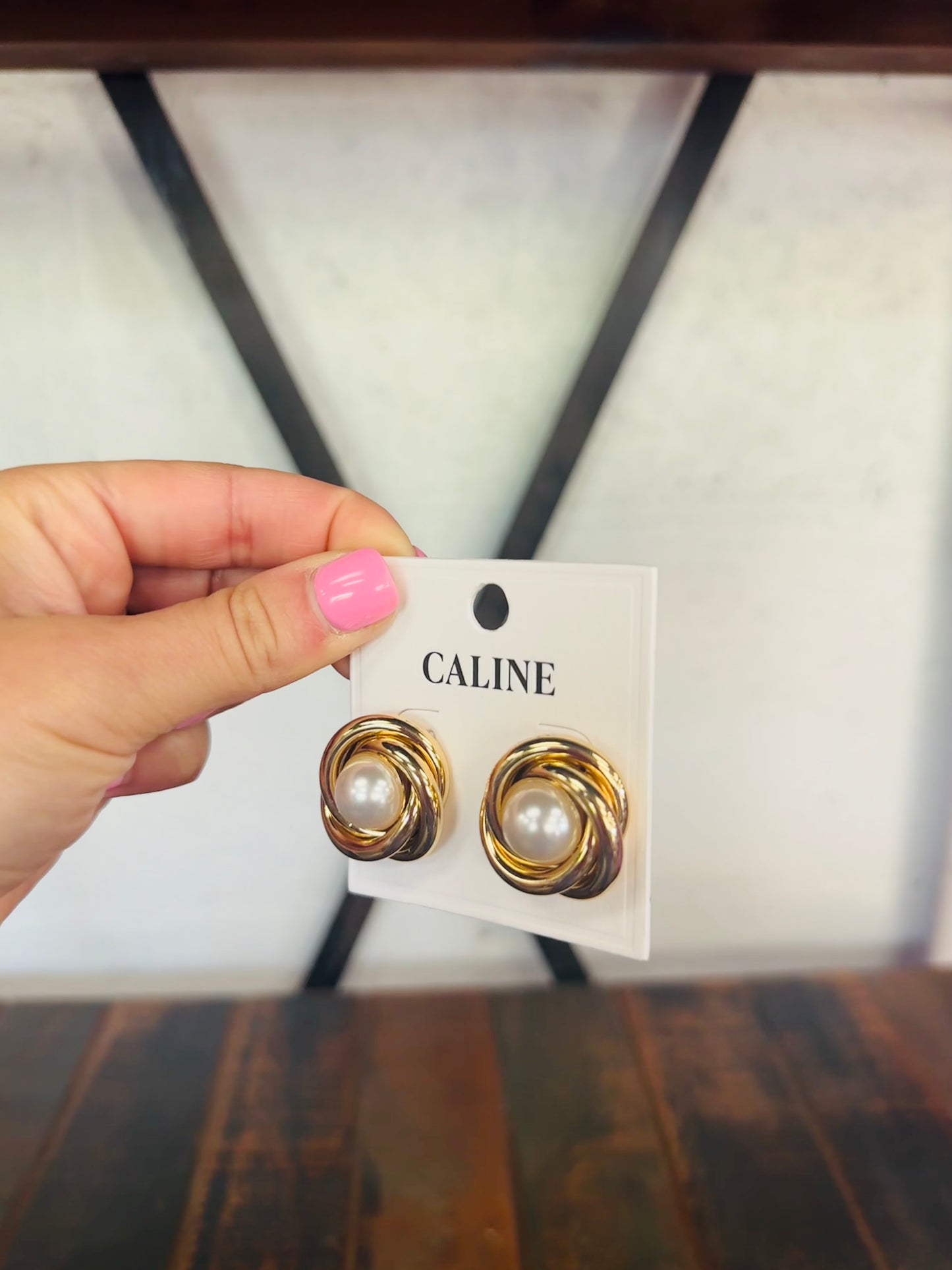 Gold Twist Pearl Stud Earrings