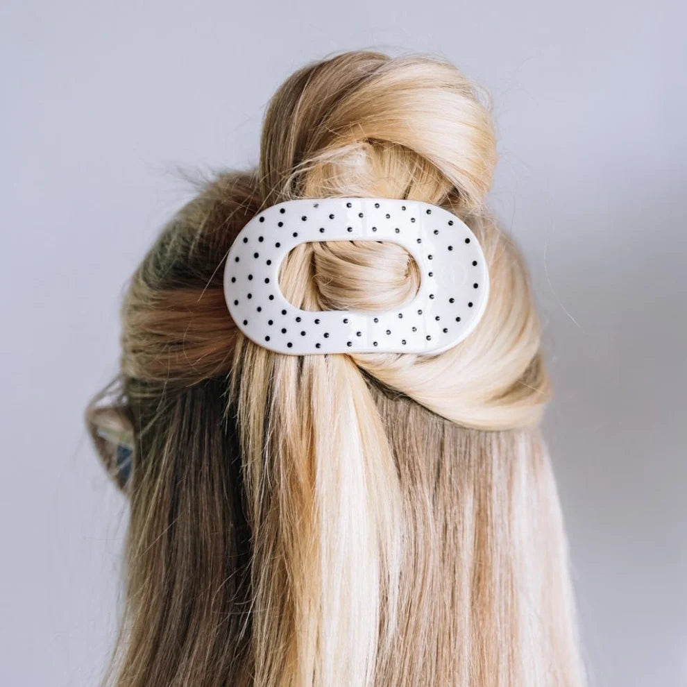 White Polka Dot Party Flat Round Hair Clip