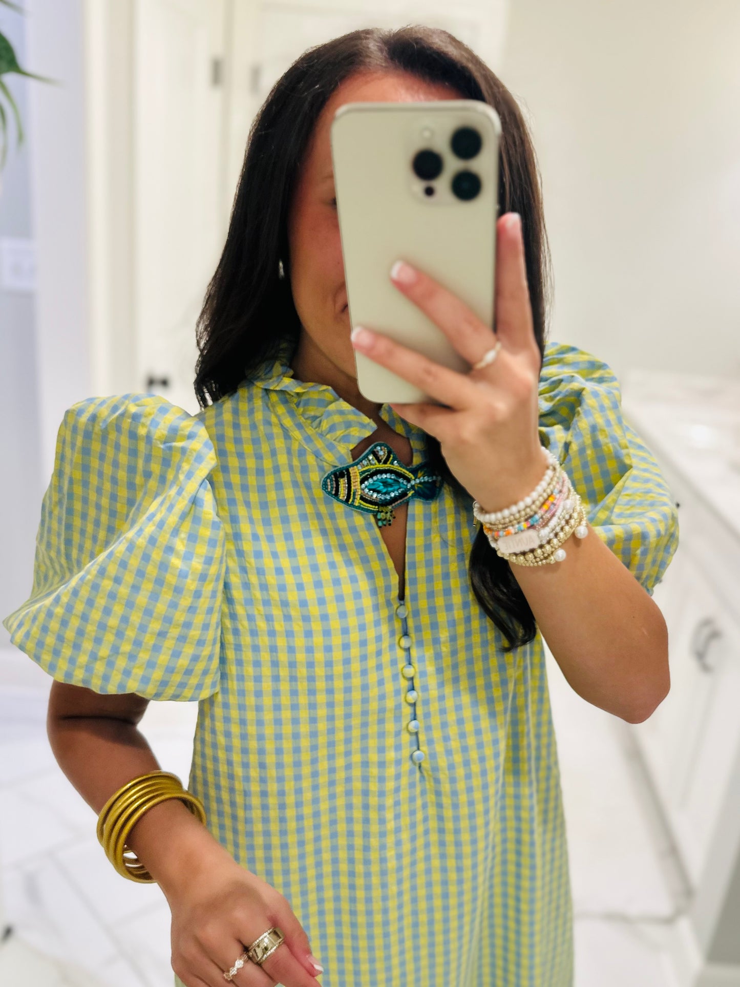 The Emilee Blue Gingham Midi Dress