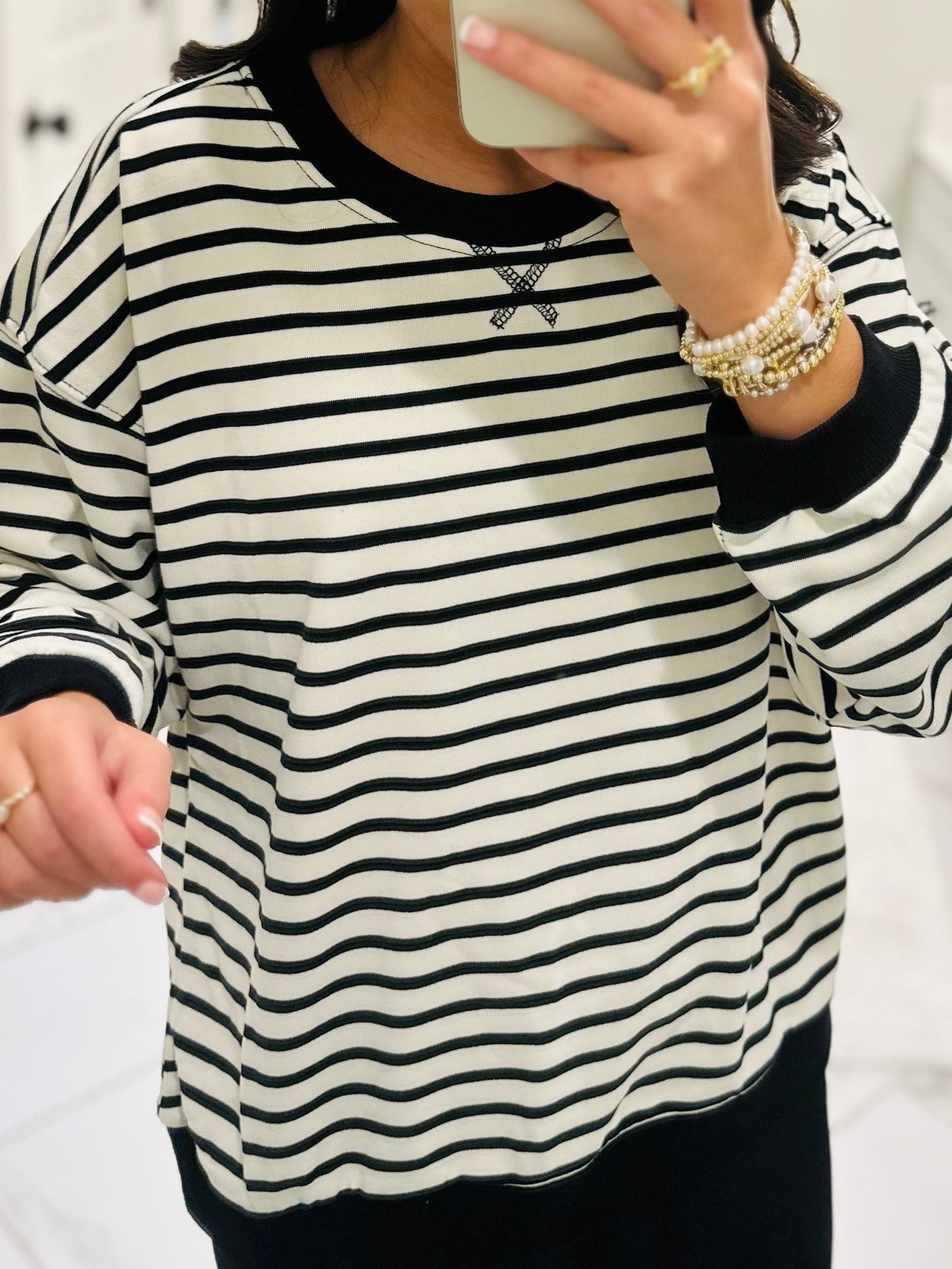 The Ivory + Black Striped Pullover