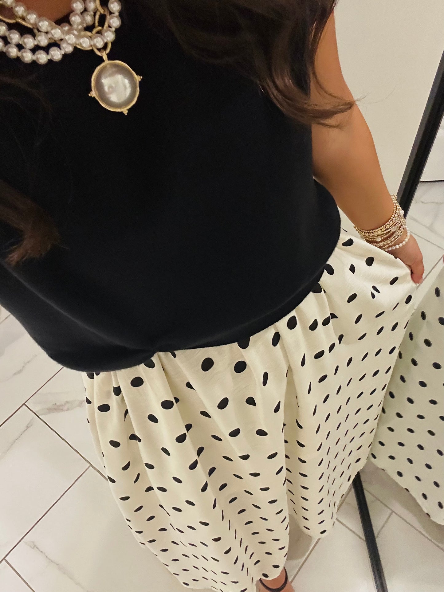 The Lennon Black Layered Polka Dot Midi Dress