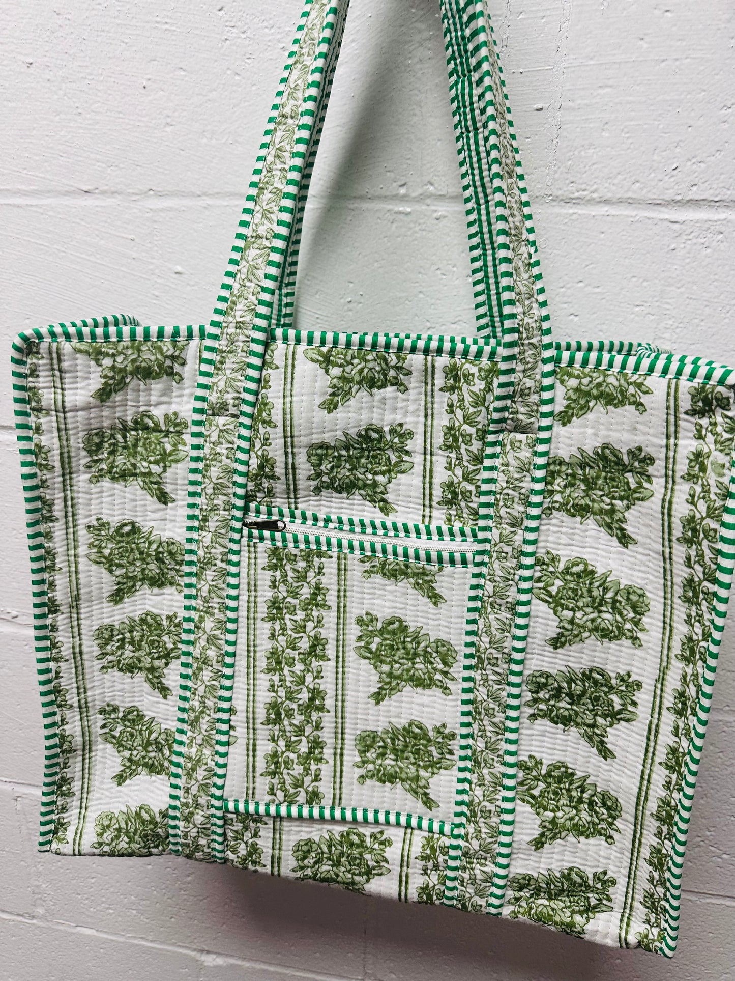 The Green + White Floral Quilted Tote Bag