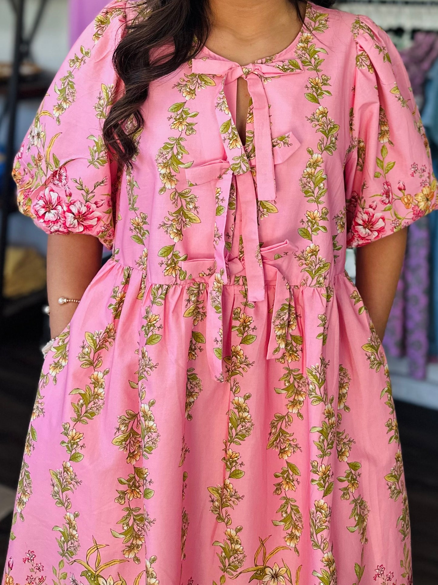The Kate Pink Floral Bow Tie Dress