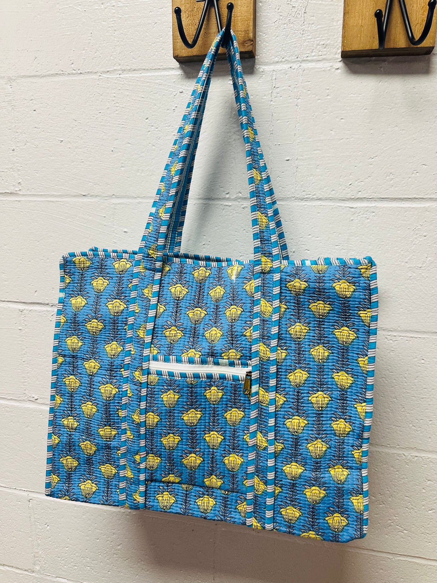 The Blue & Yellow Floral Quilted Tote Bag
