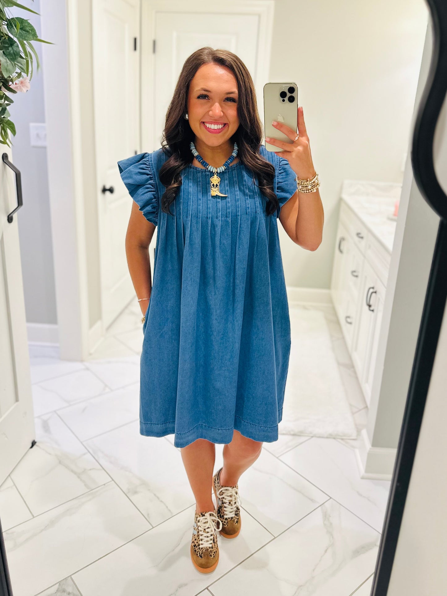 The Lucie Denim Pleated Dress