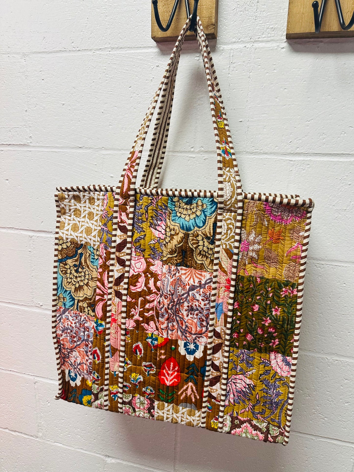 The Brown Multicolor Patchwork Quilted Tote Bag
