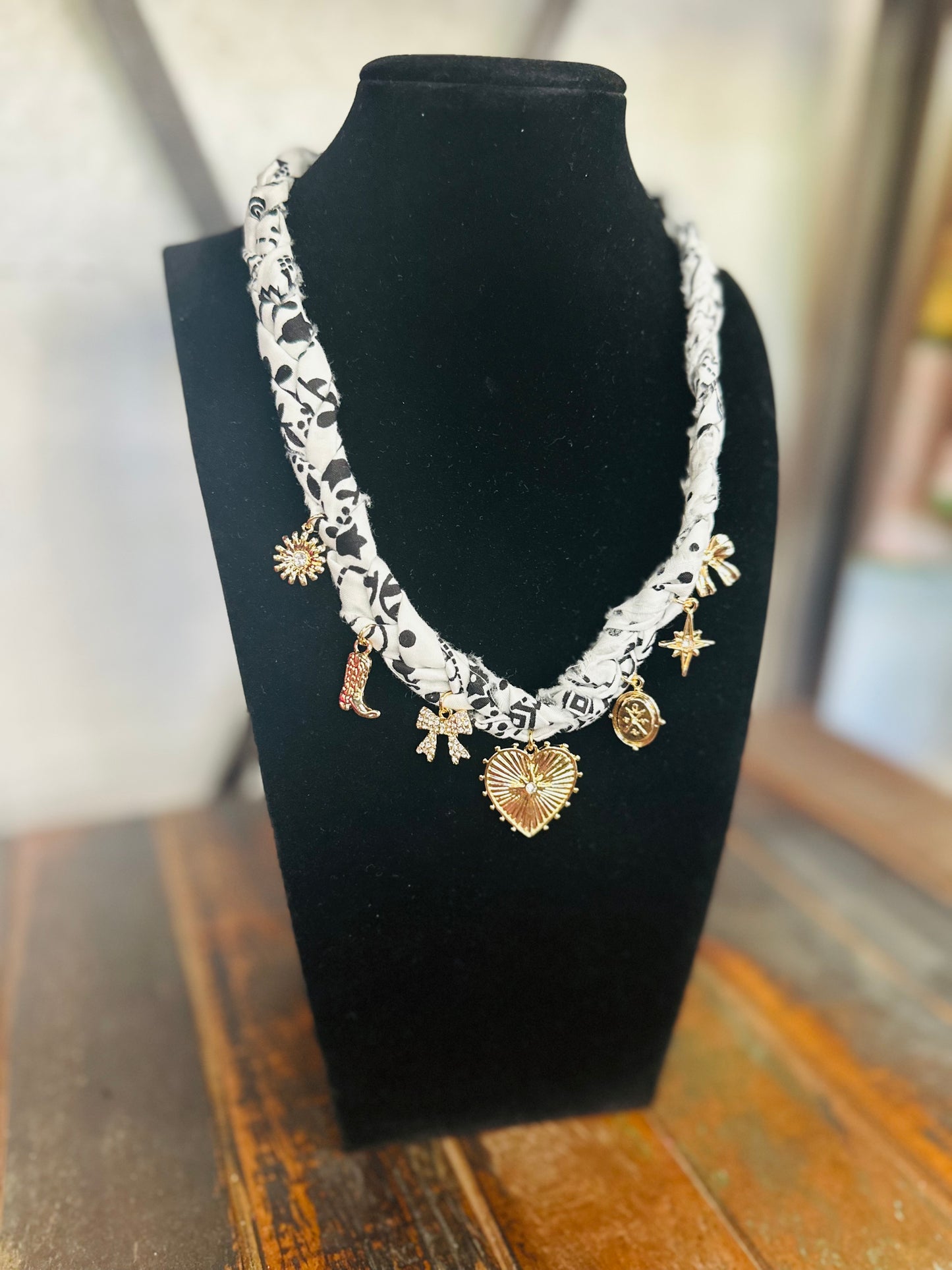 So Sweet & Chic White Gold Charm Scarf Necklace