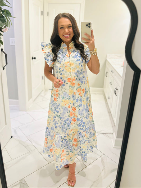 The Tess Ivory Floral Midi Dress