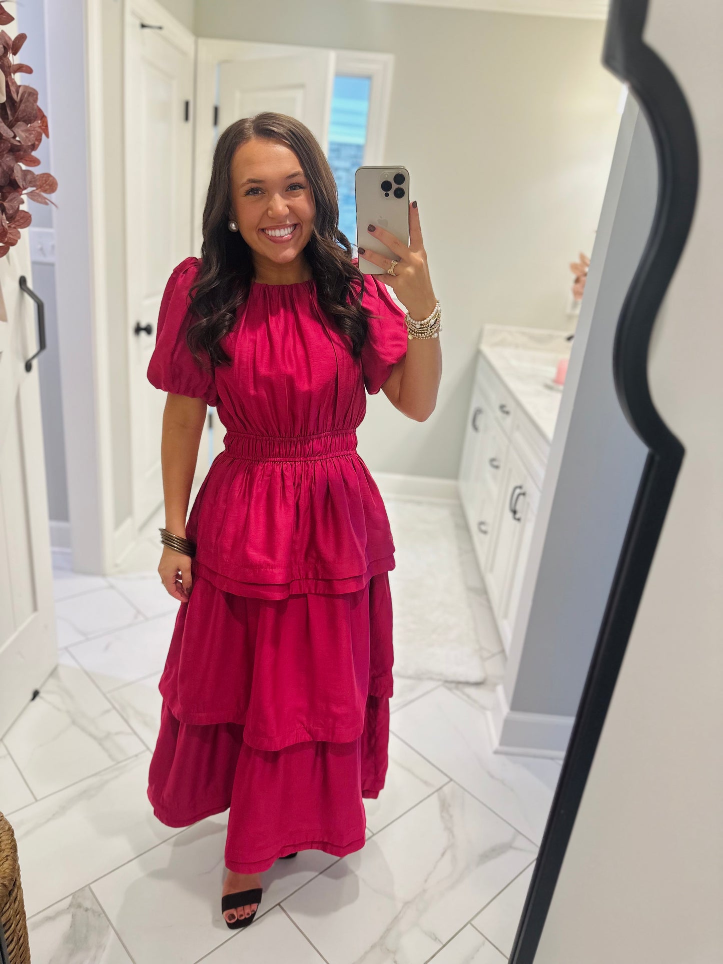 The Sophia Magenta Pink Ruffle Tiered Maxi Dress