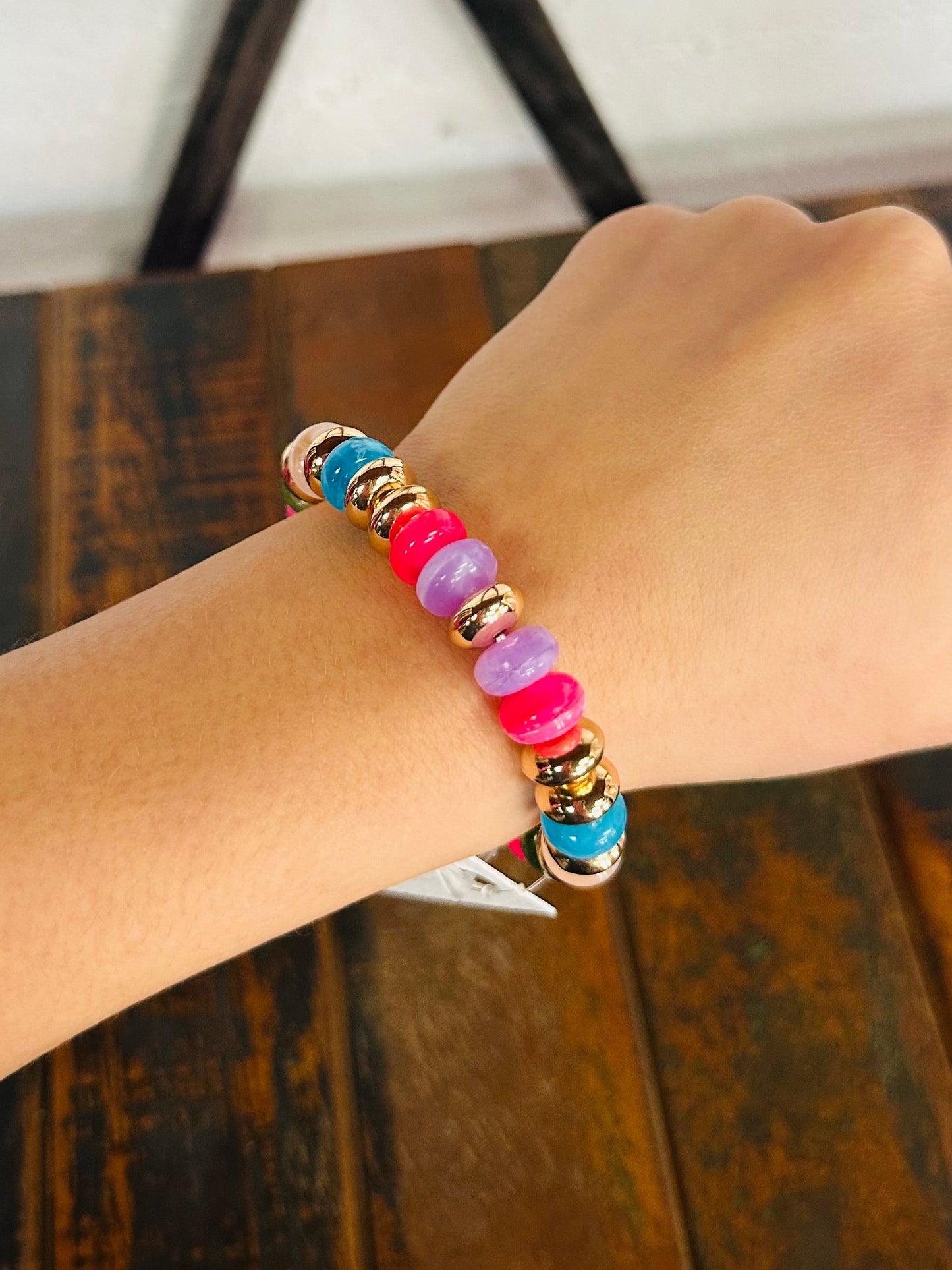 Rainbow Stone & Metal Beaded Bracelet