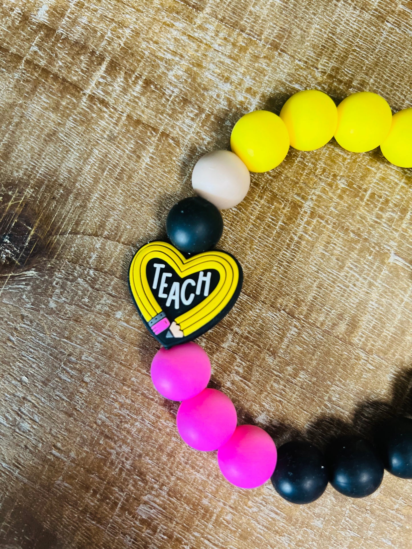 Teach Pencil Beaded Keychain