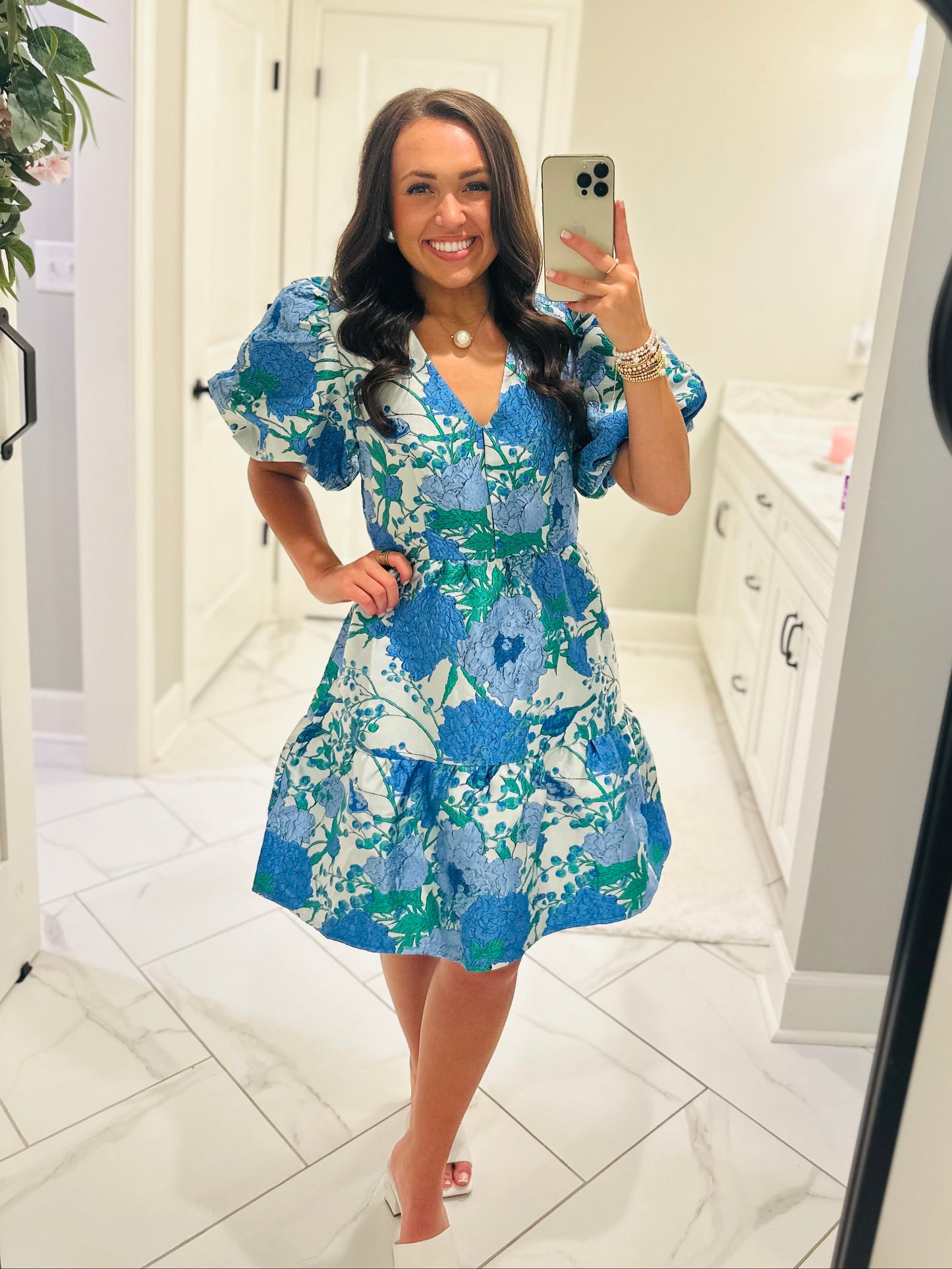 The Willa Blue Floral Jacquard Dress