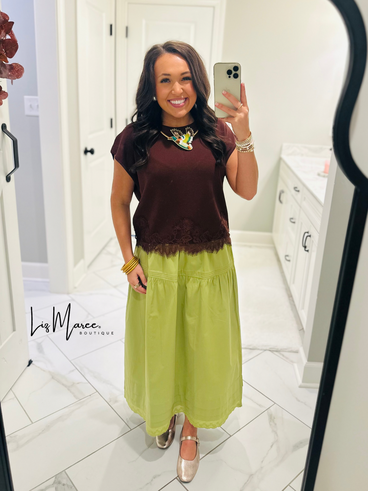 The Vera Brown Lace Hem Top