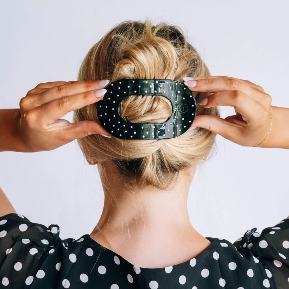 Black Polka Dot Party Flat Round Hair Clip
