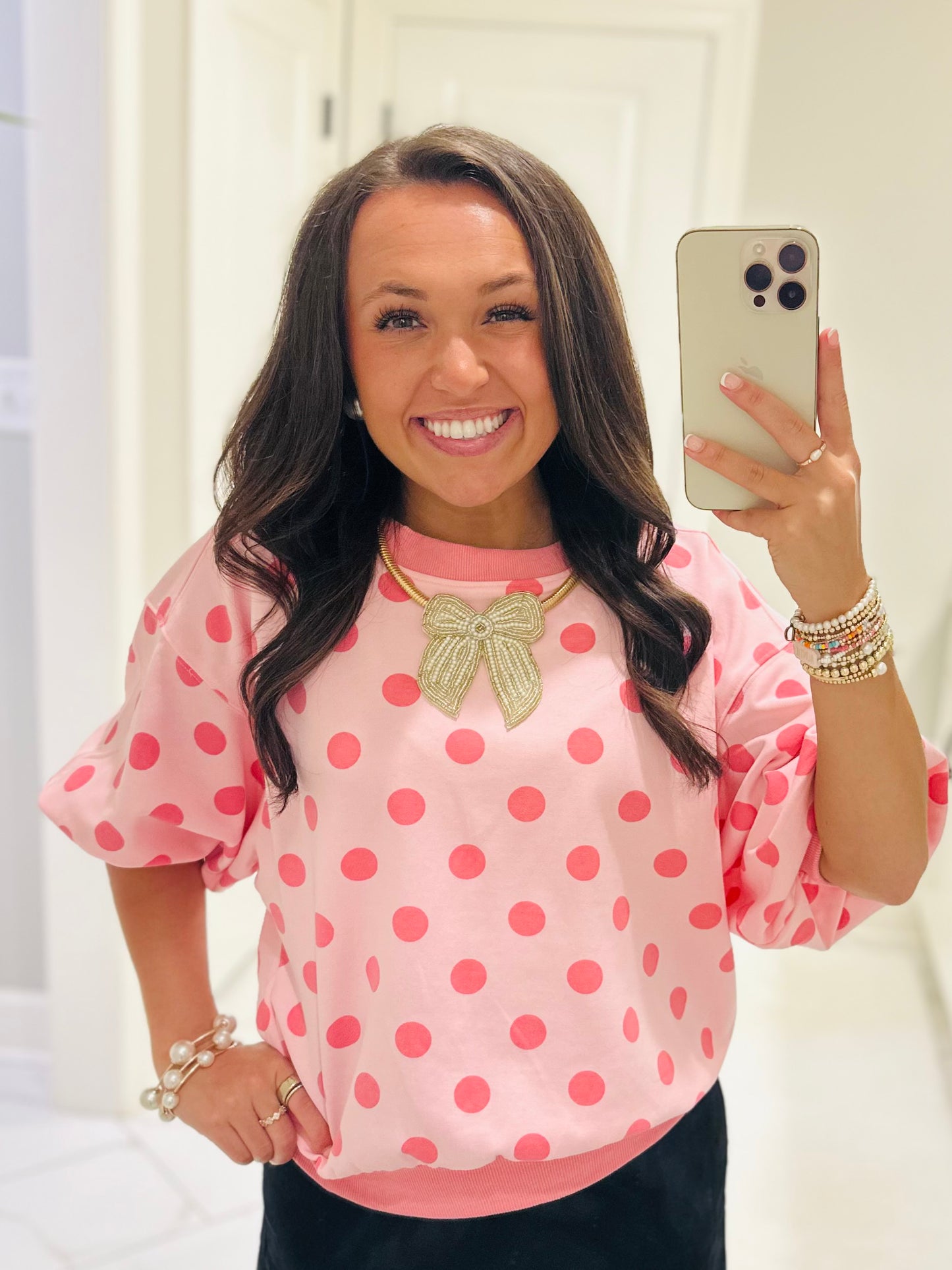 The Ainsley Pink Polka Dot Top