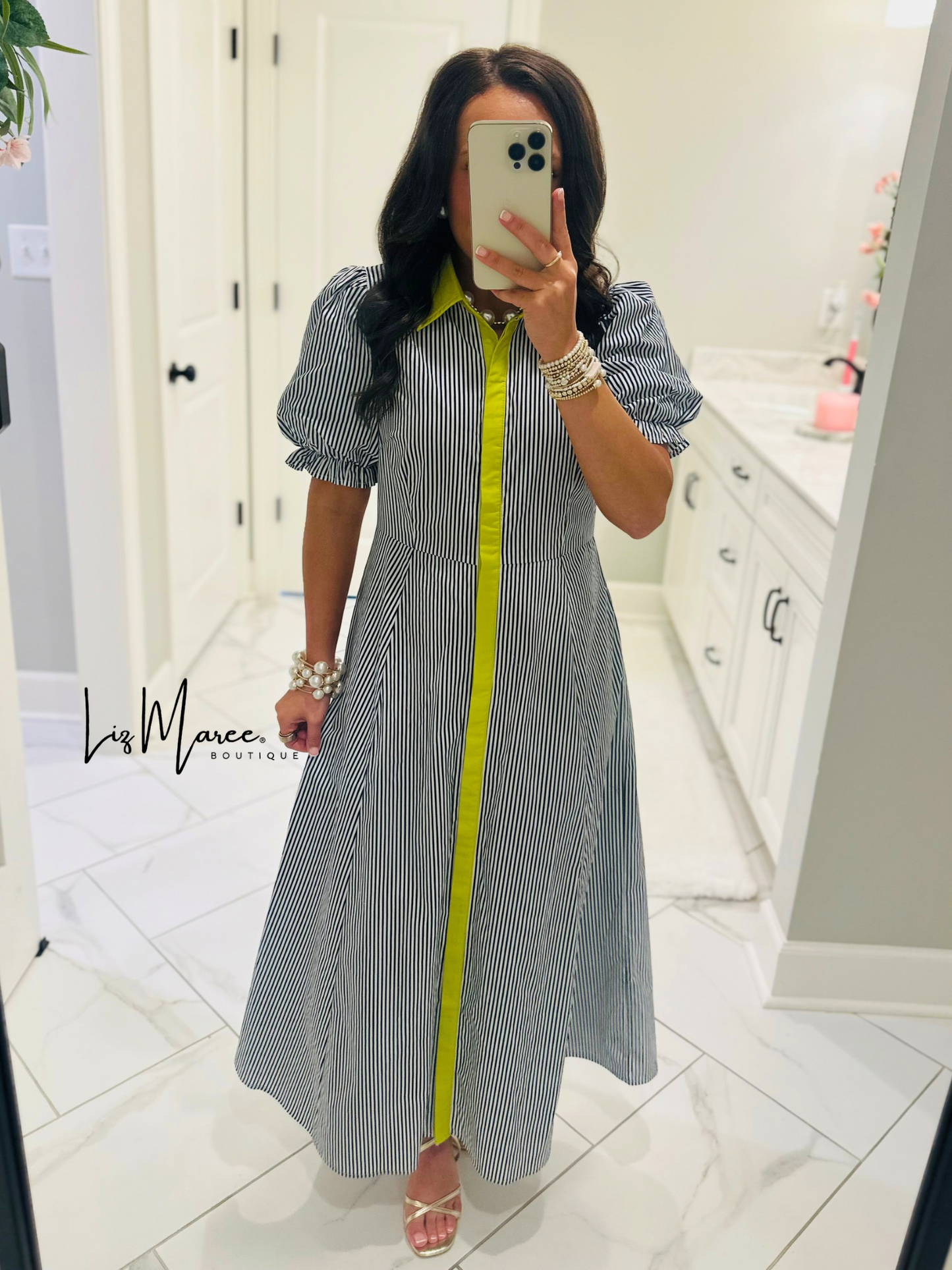 The Remy Navy Striped Midi Dress