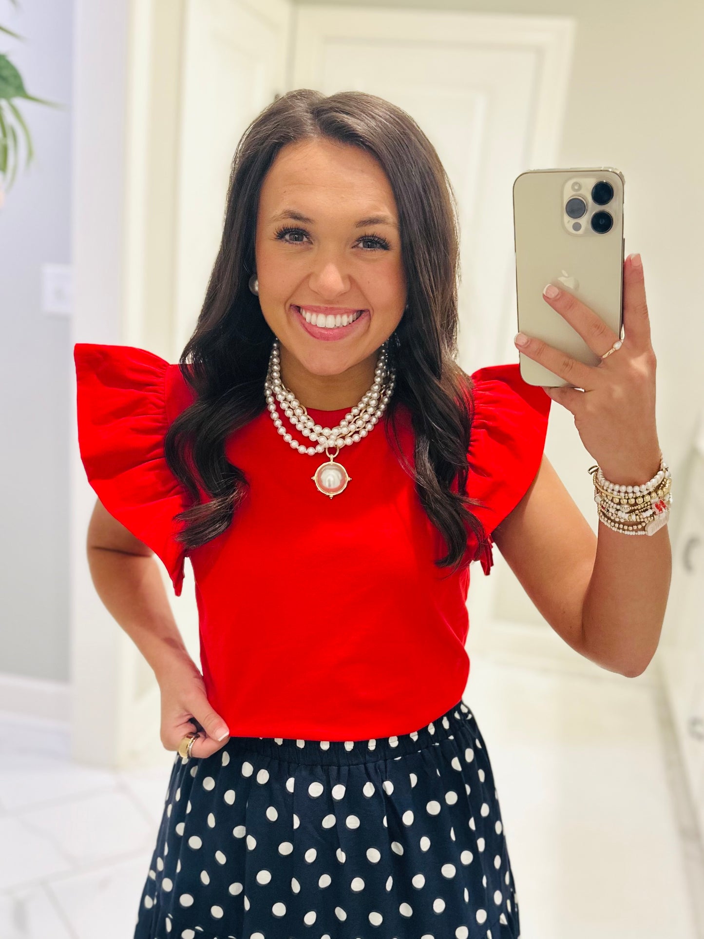 The Tillie Red Ruffled Sleeve Top