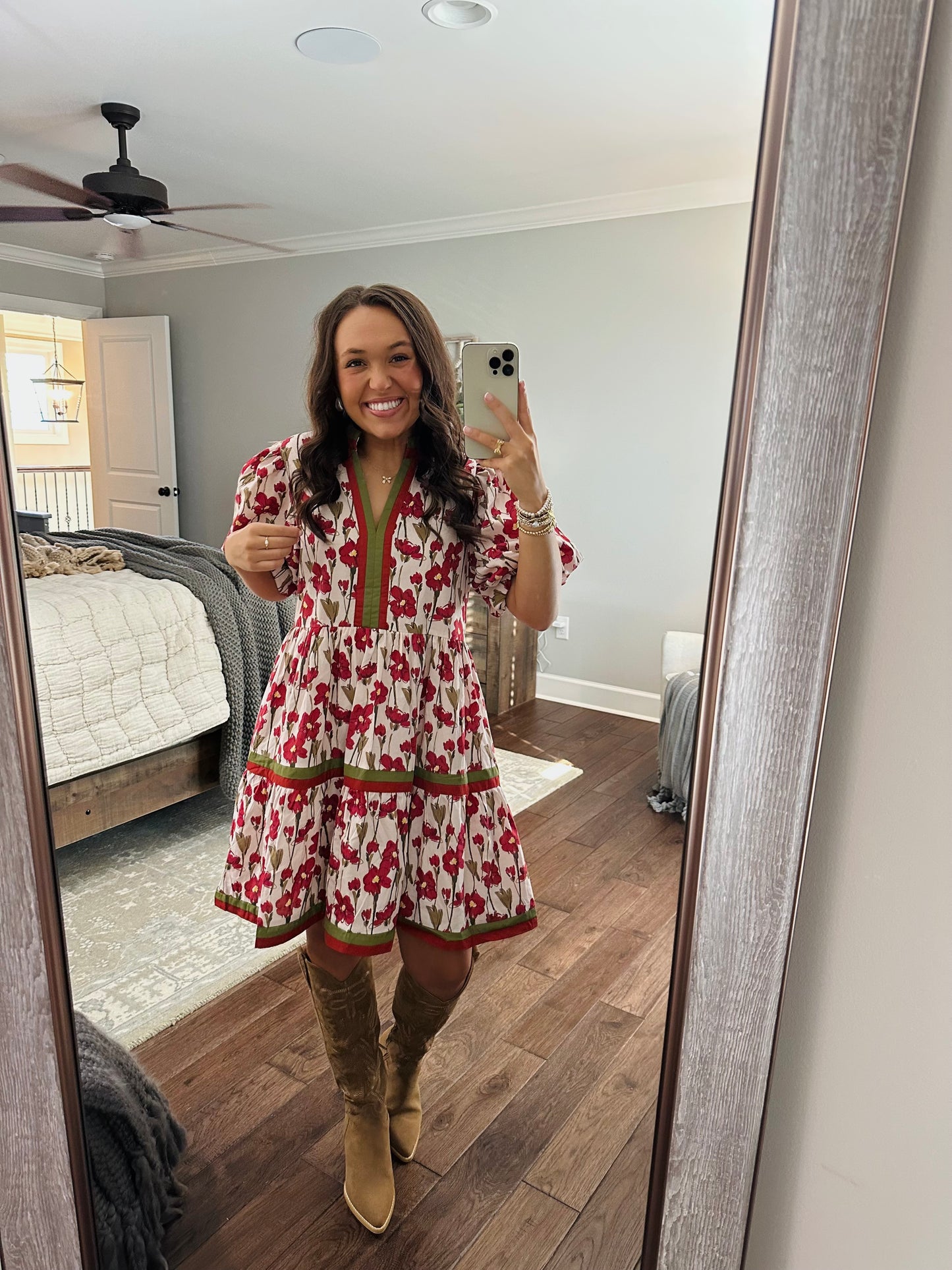 The Poppy Floral and Olive Green Rust Dress