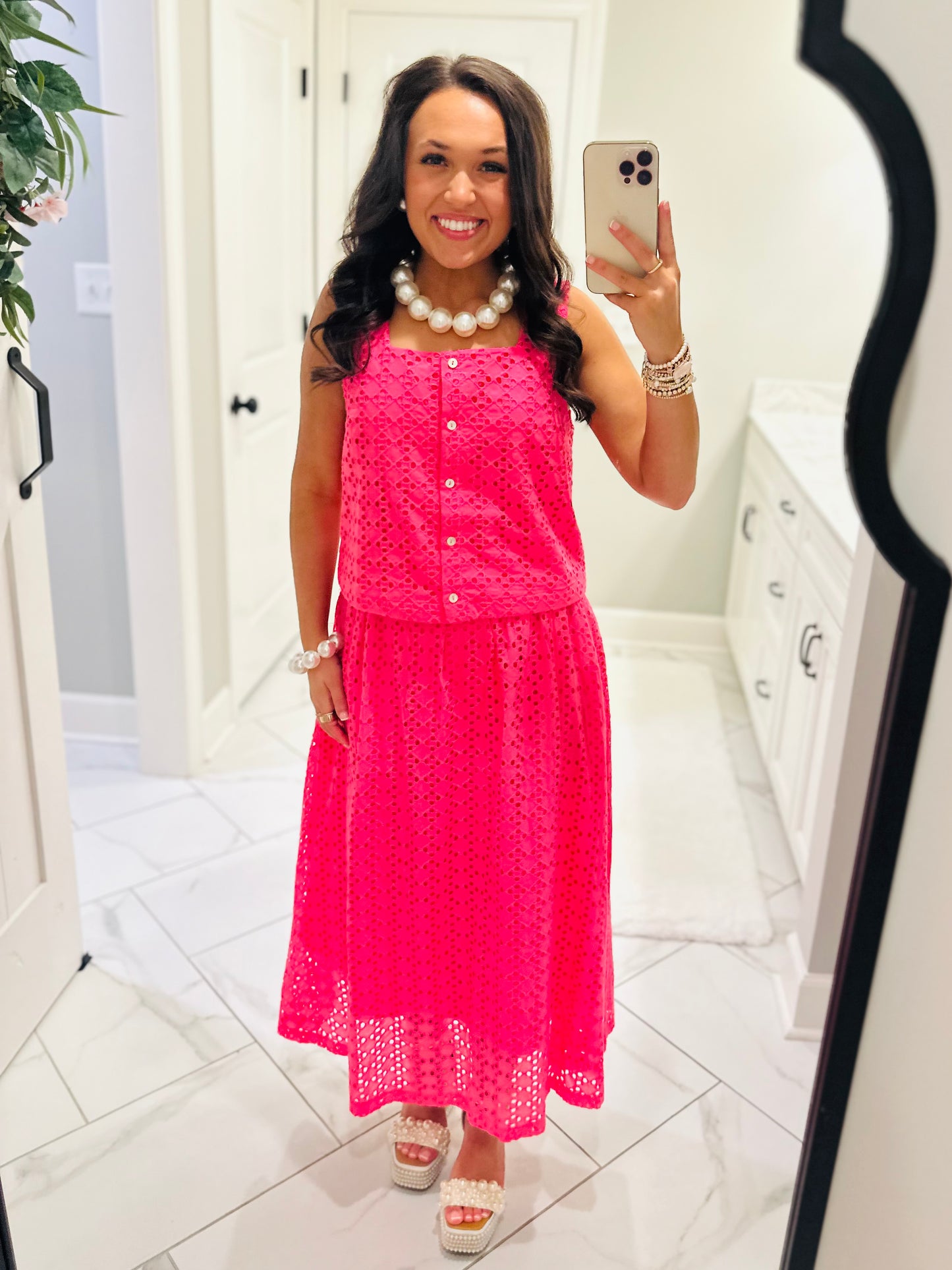 The Livi Hot Pink Eyelet Top + Skirt Set