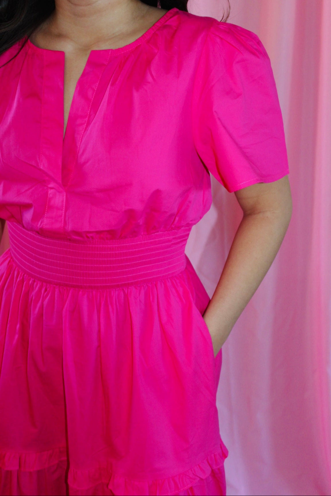 The Rose Hot Pink Palmer Poplin Tiered Maxi Dress