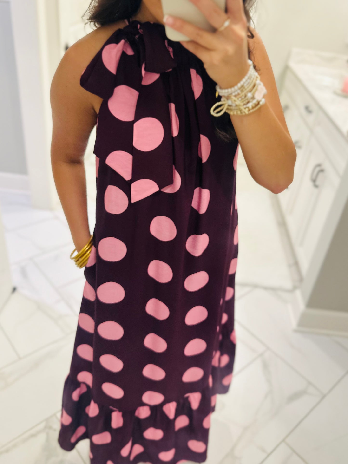 The Hallie Plum Polka Dot Midi Dress
