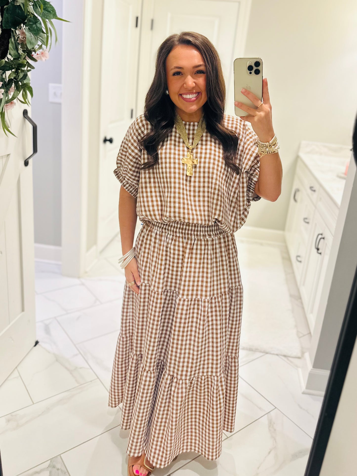 The Kinsley Brown Gingham Top + Skirt Set