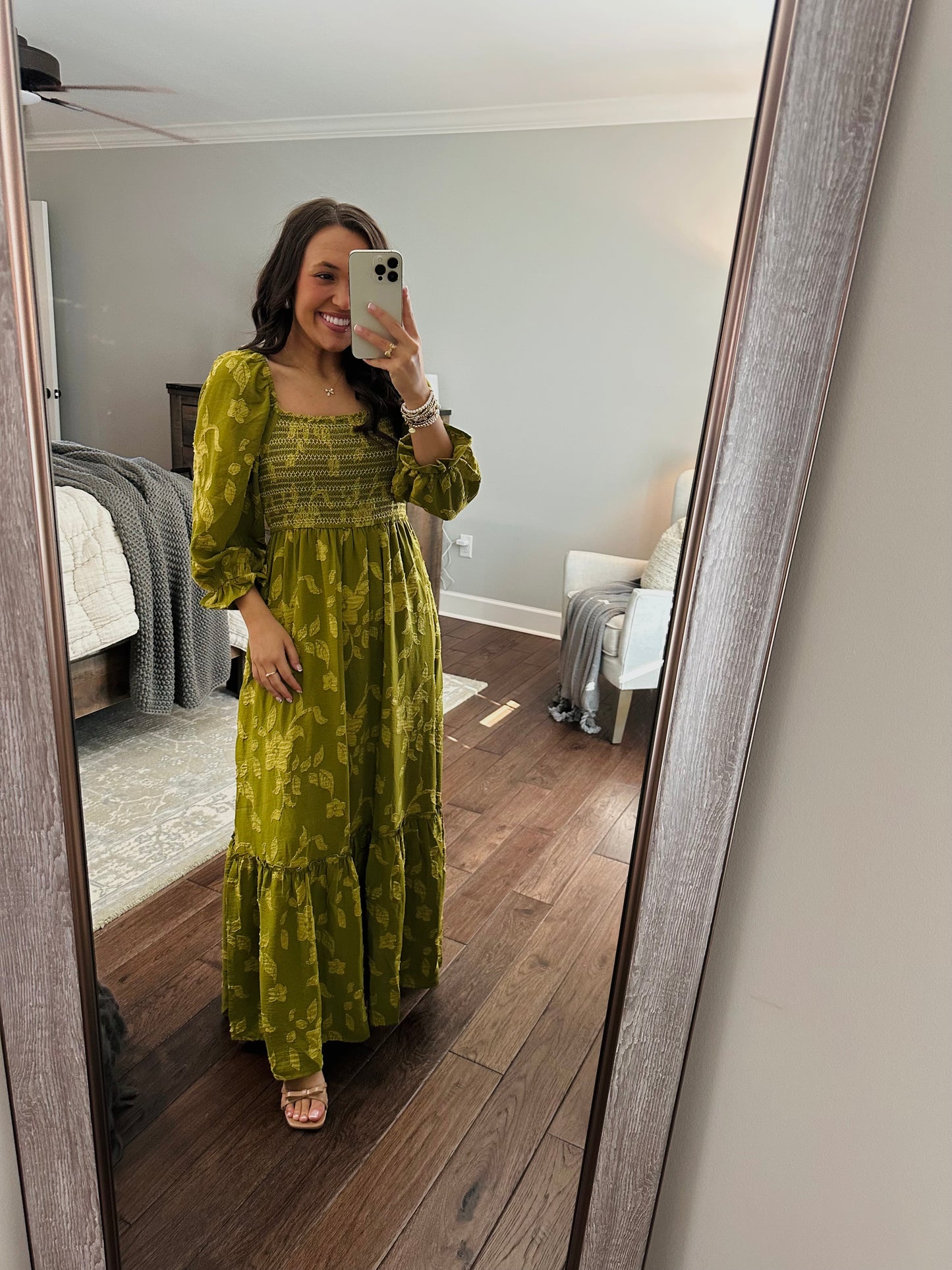 The Parker Olive Green Floral Maxi Dress