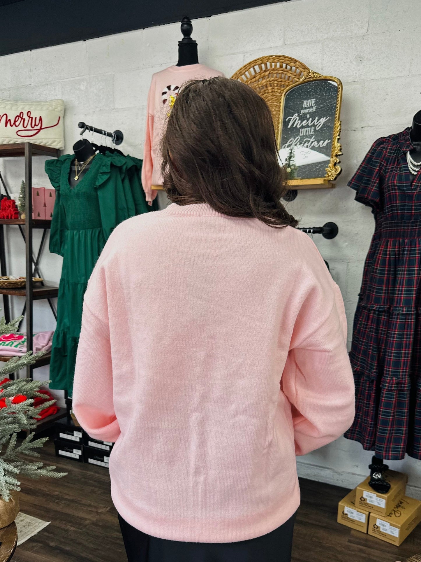 Candy Cane Embroidered Sequin Sweater