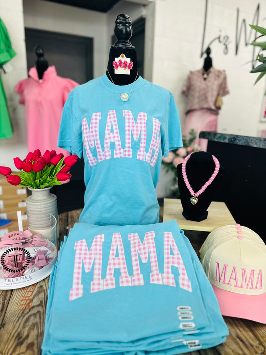 The Pink Gingham Mama Embroidered Tee