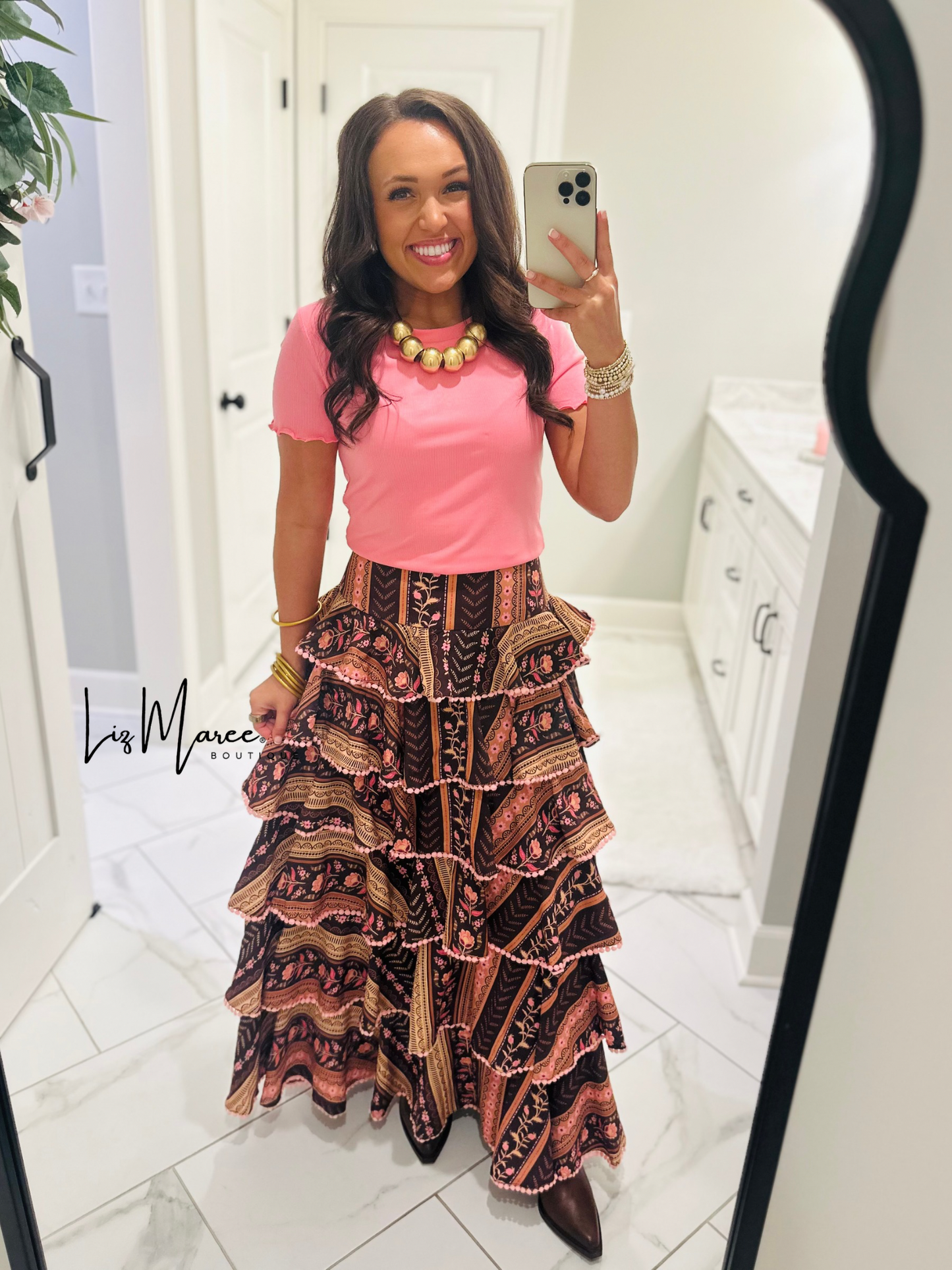 The Aubree Chocolate Brown Tiered Maxi Skirt