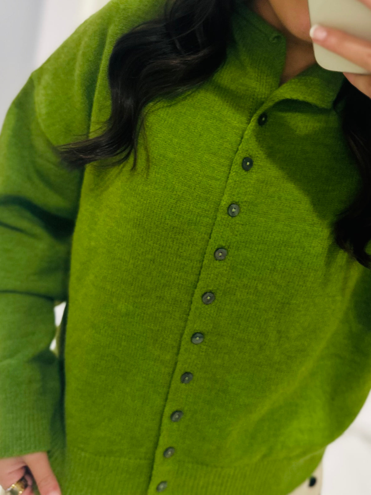 The Myra Pea Green Piper Cardigan