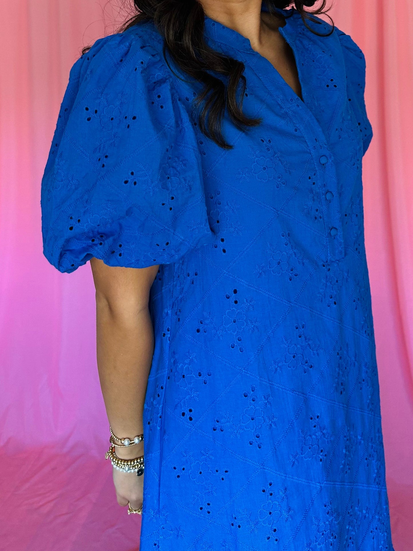 The Willa Blue Eyelet Midi Dress