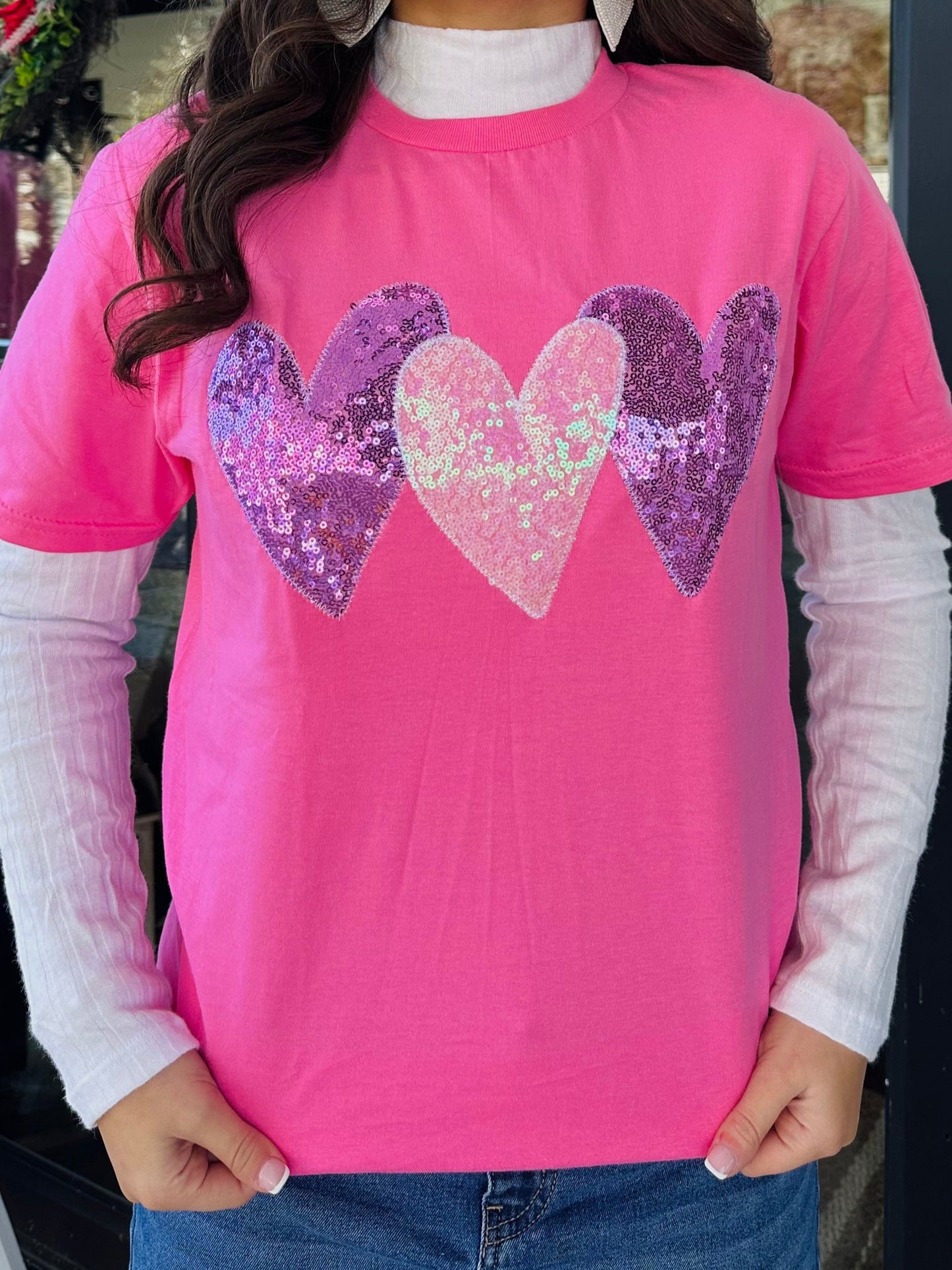 Be Mine Valentine Heart Trio Embroidered Tee