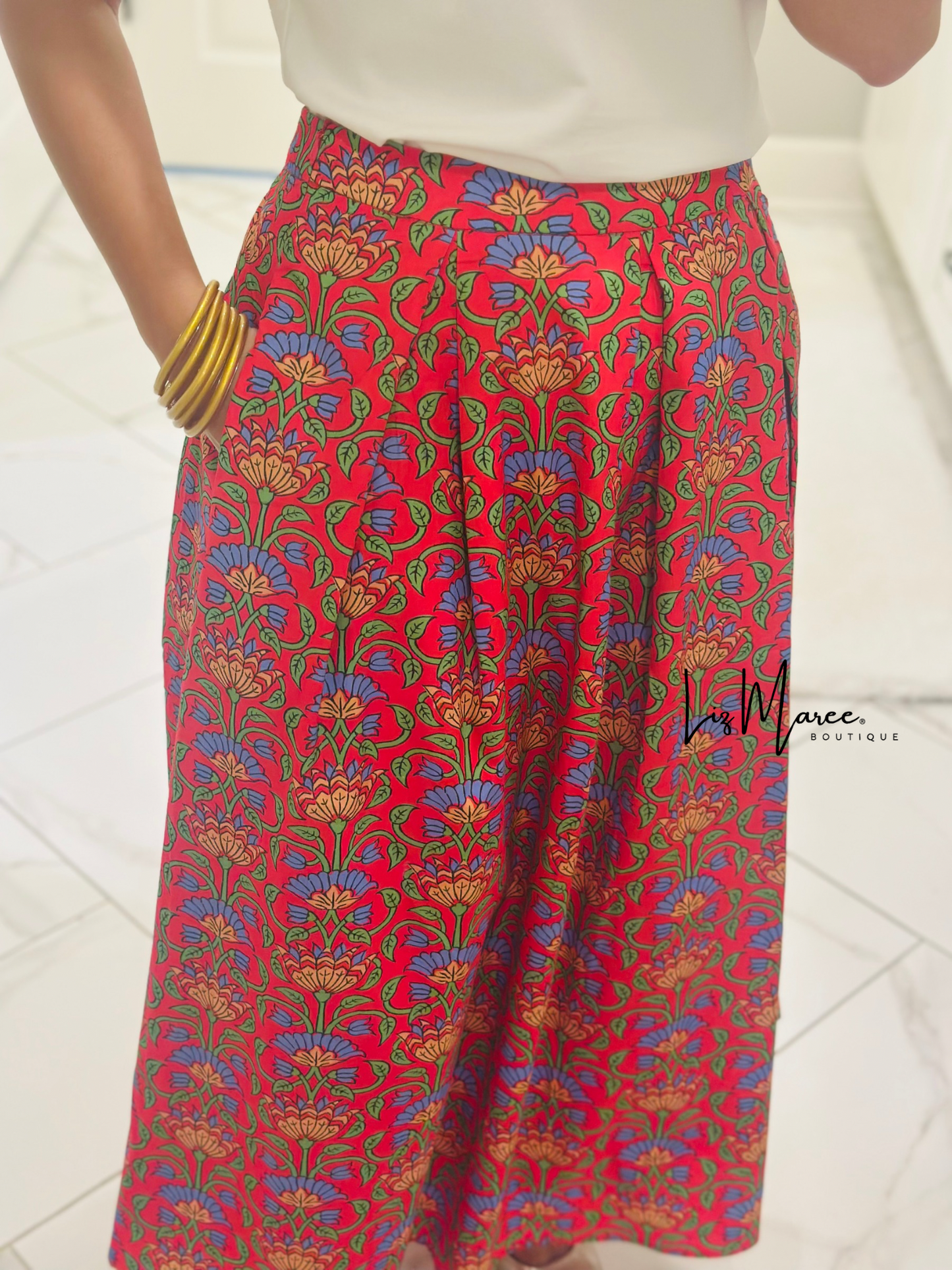 The Hailey Multi Floral Pleated Midi Skirt
