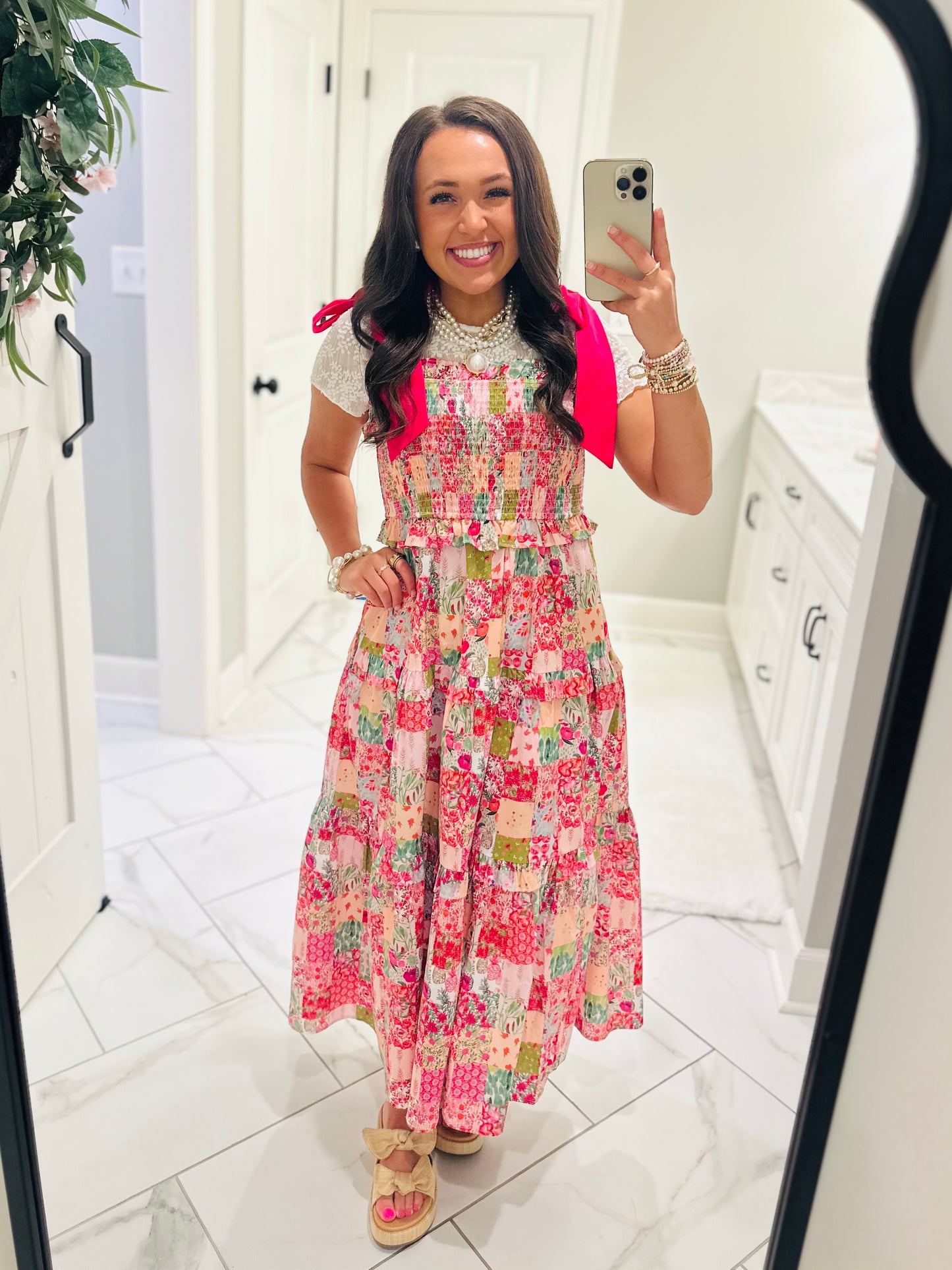 The Lillie Pink Multicolor Patchwork Midi Dress